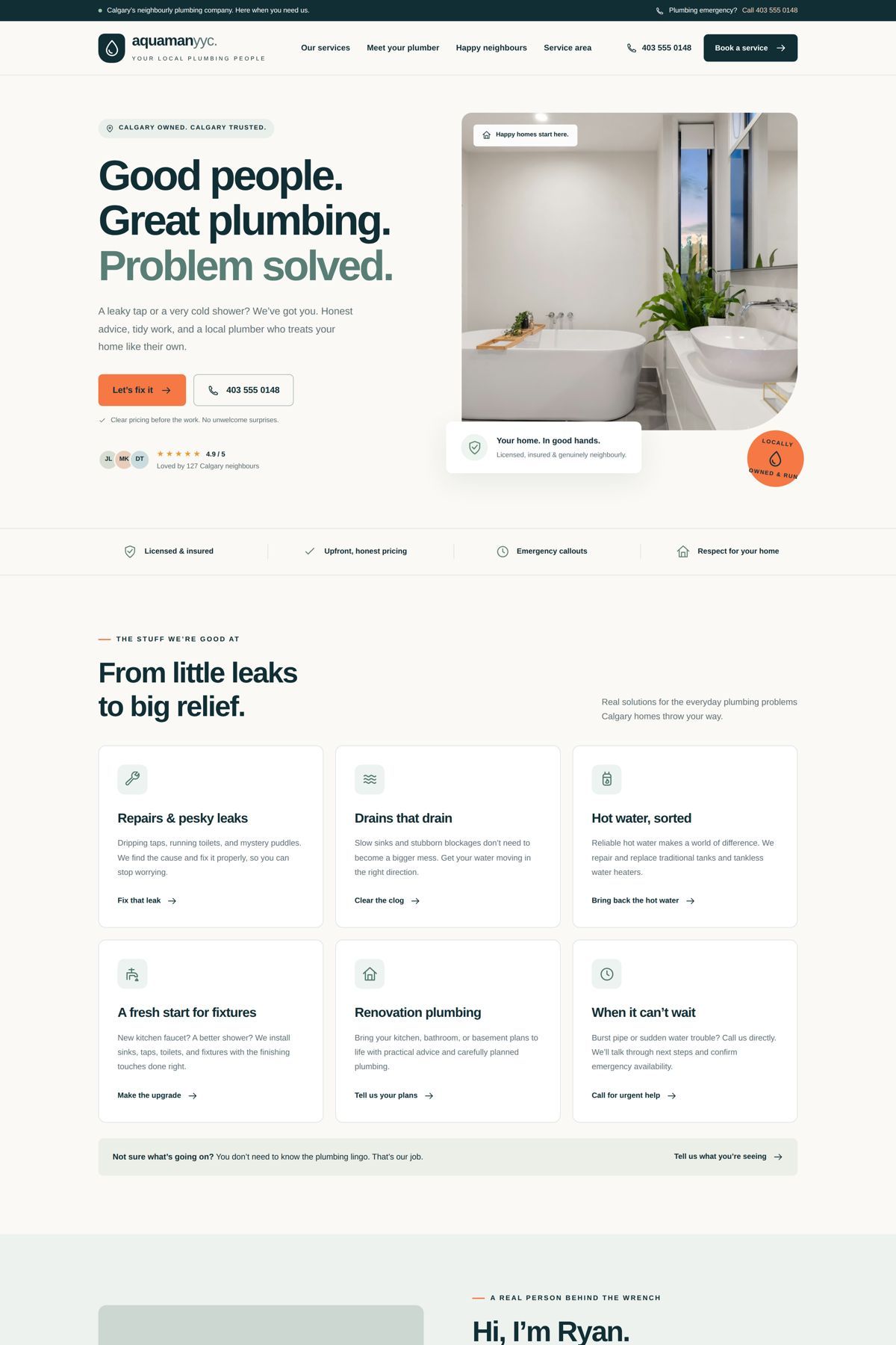 Screenshot of the Aquaman YYC design concept homepage
