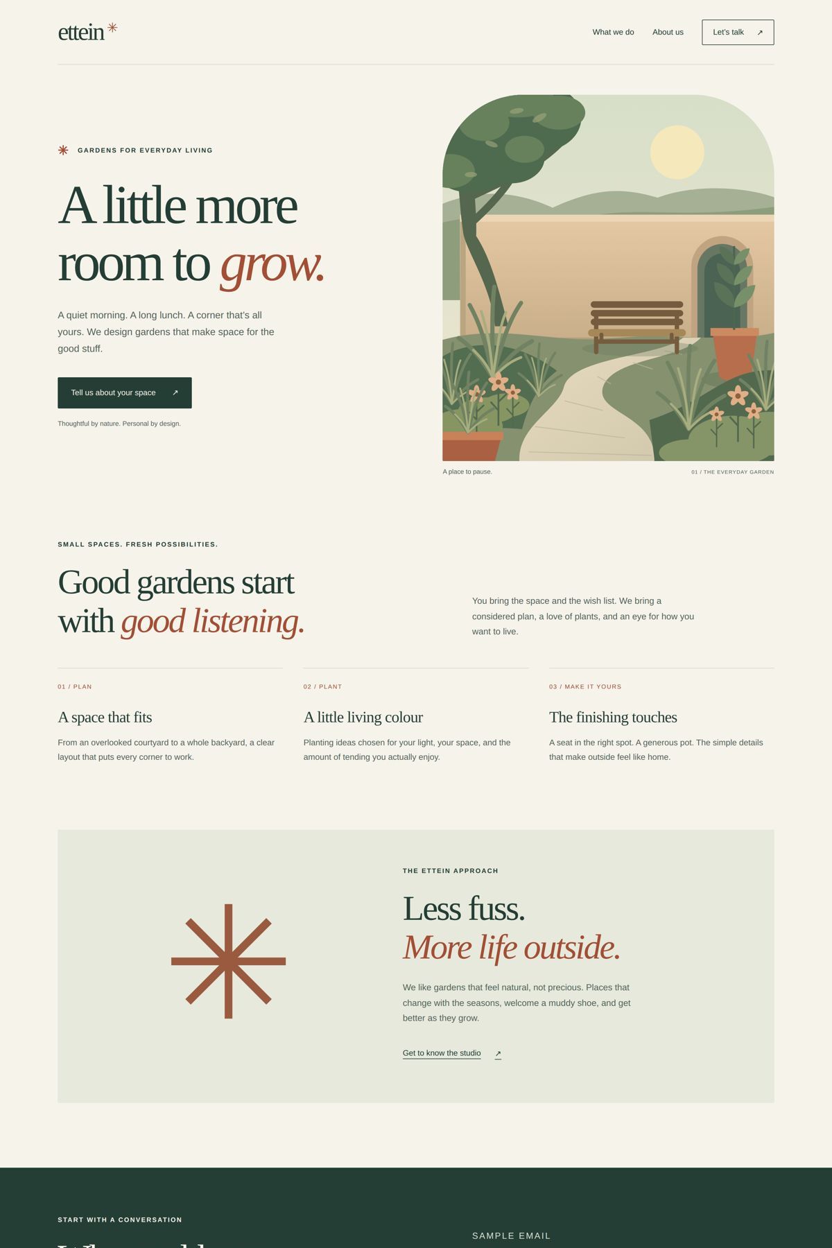 Screenshot of the Ettein design concept homepage