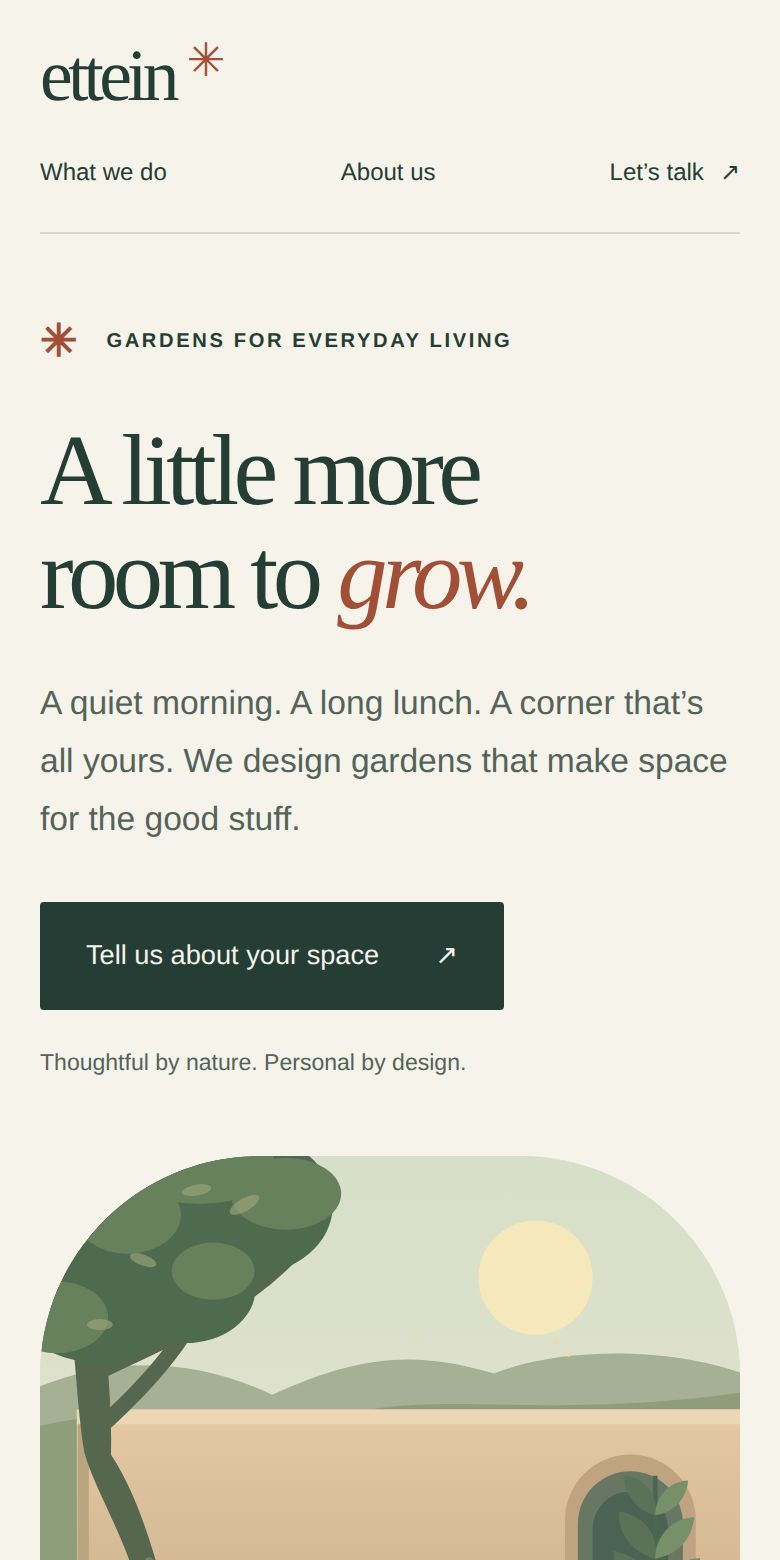 Mobile screenshot of the Ettein design concept homepage