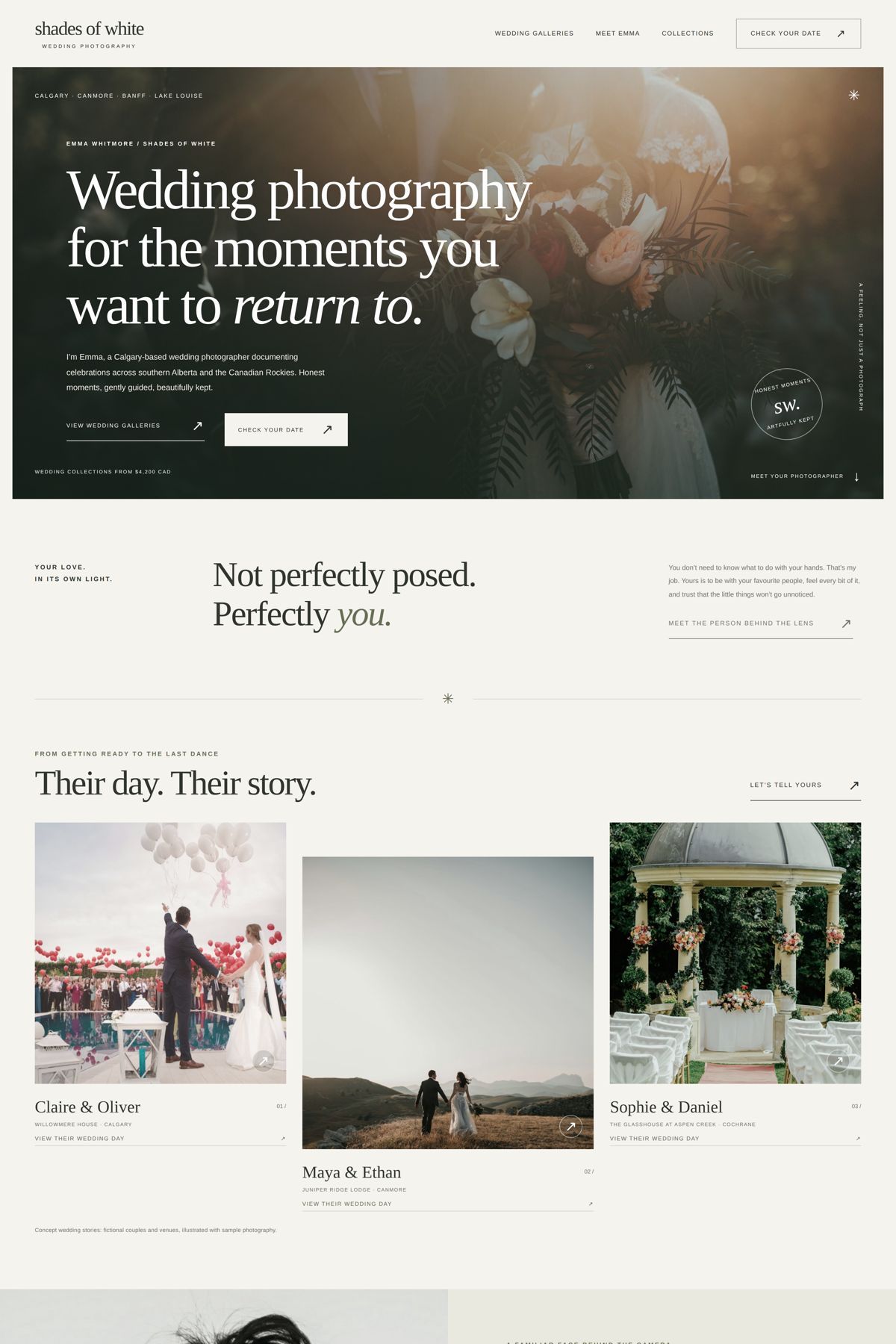 Screenshot of the Shades of White design concept homepage